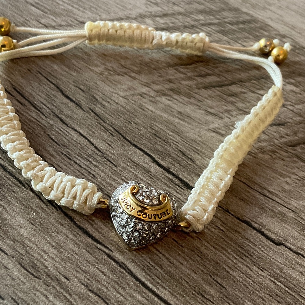 Juicy Couture Cream Macramé Bracelet with Gold & Crystal Heart Charm